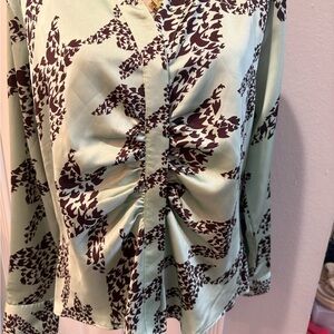 Worthington Sage Green & Deep Wine Printed Ruched Front Blouse